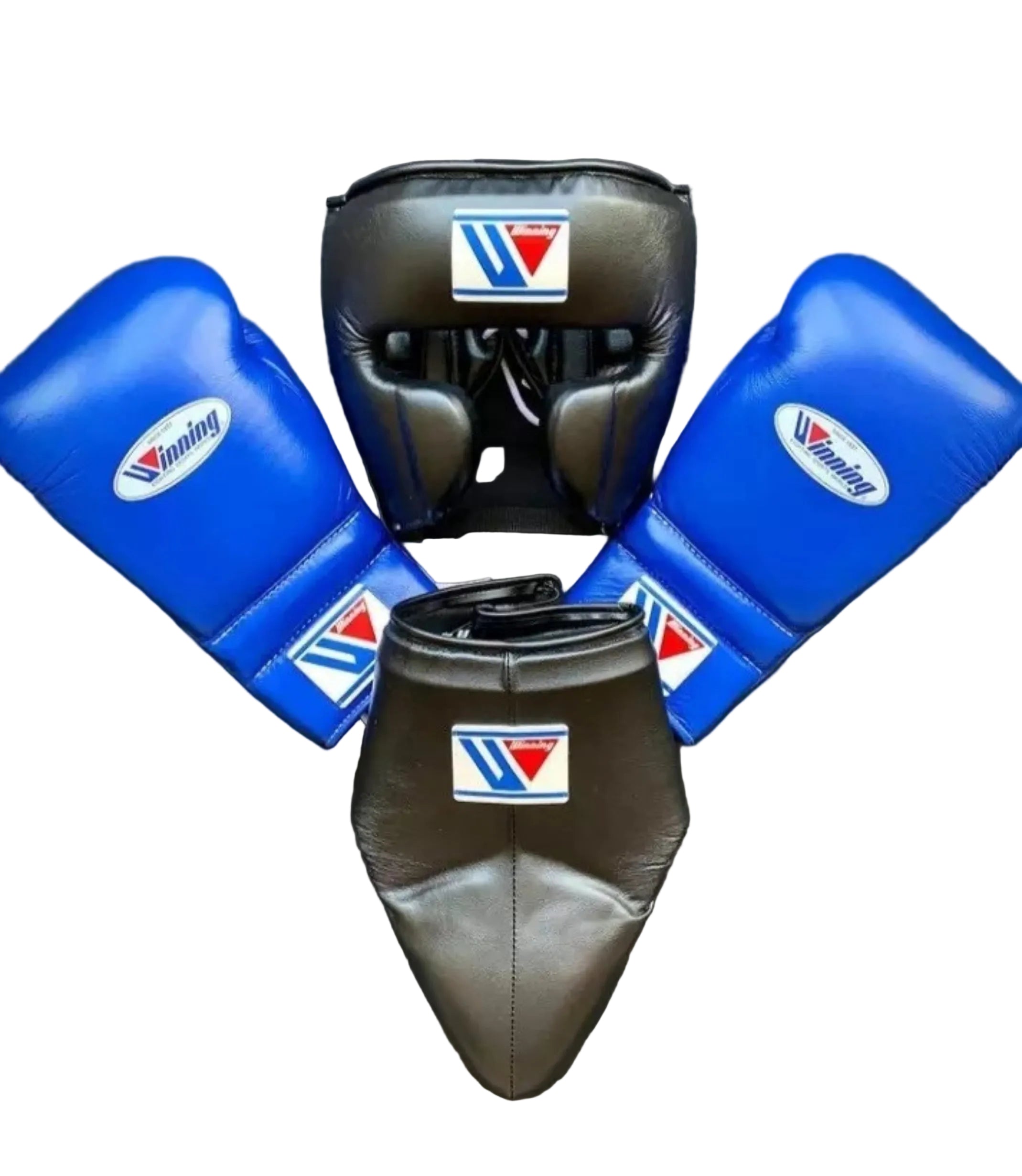 Winning boxing set BLUE Black Leather gloves laceup